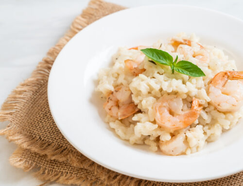 Risotto con gamberi e pompelmo rosa al Campari